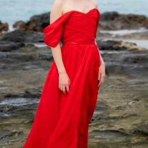 red chiffon satin off the shoulder princess ballgown adjustable bodice LAST CALL